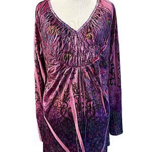 Women's Apt. 9 Deep Purple Velvet Whimsigoth Boho Artsy V-neck Tunic Top XL